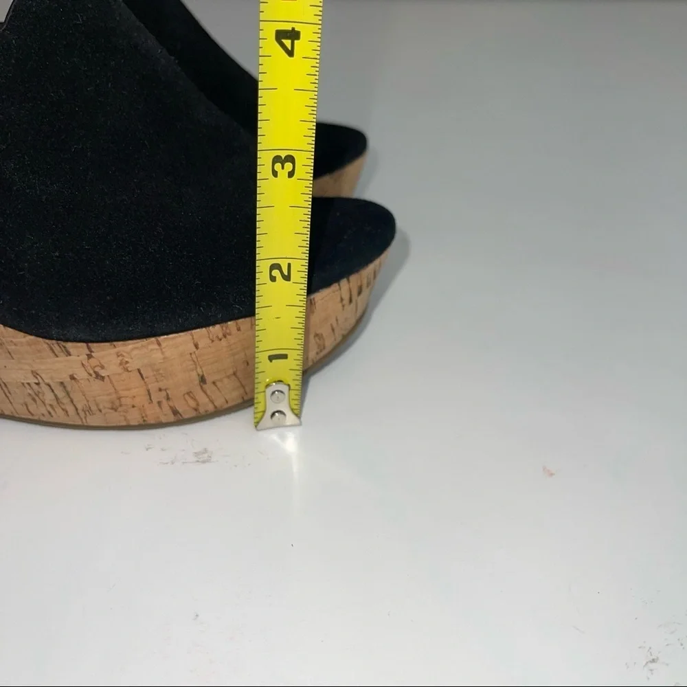 Marc Fisher Black Leather Hayo Wedge Platform Sandal 6